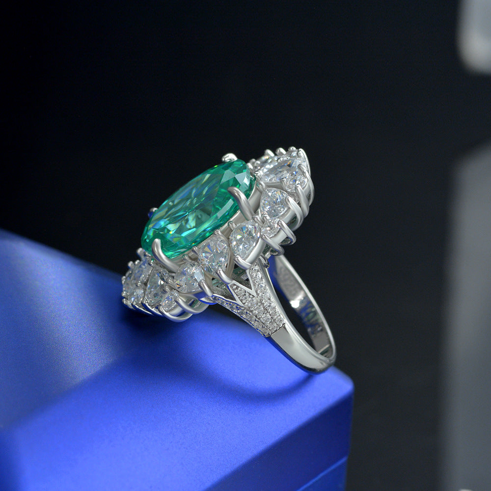 7 carat egg-shaped Paraiba green 1216 ring