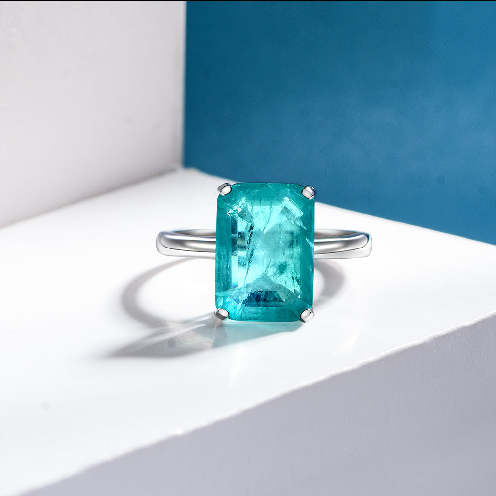 7 carat emerald ring synthetic Paraiba simple women's ring