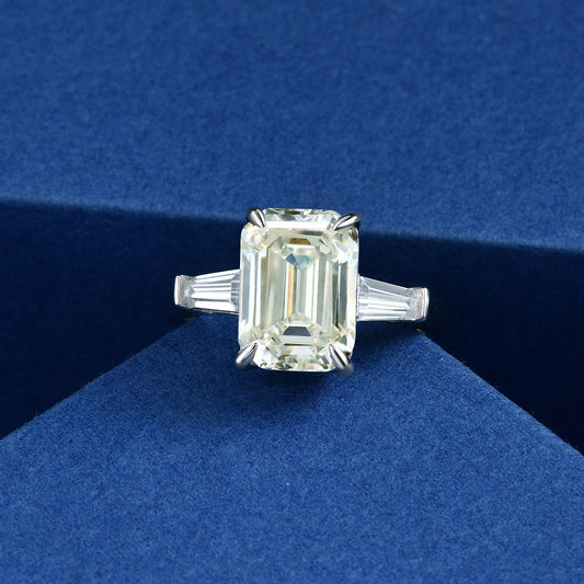 Rectangular chamfered flat simulated diamond 4 carat super flash s925 silver ring
