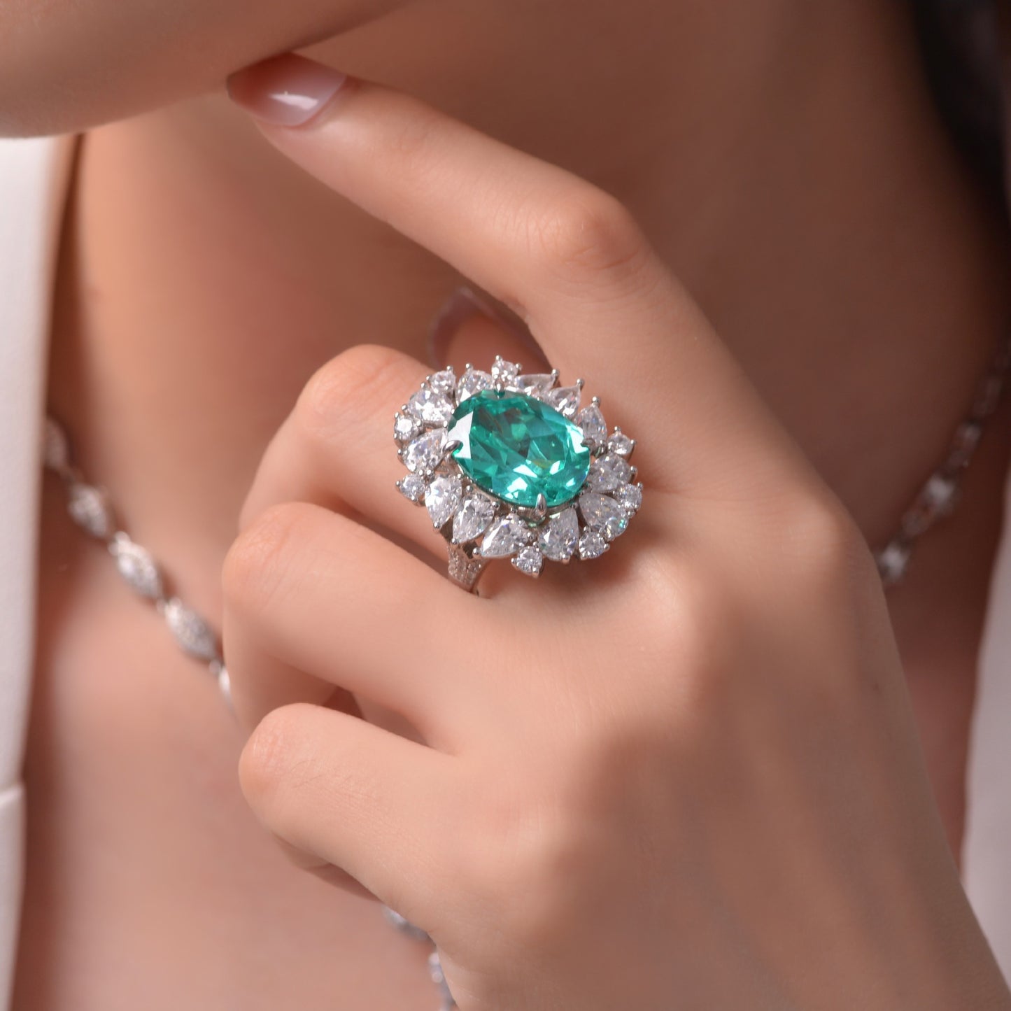 7 carat egg-shaped Paraiba green 1216 ring