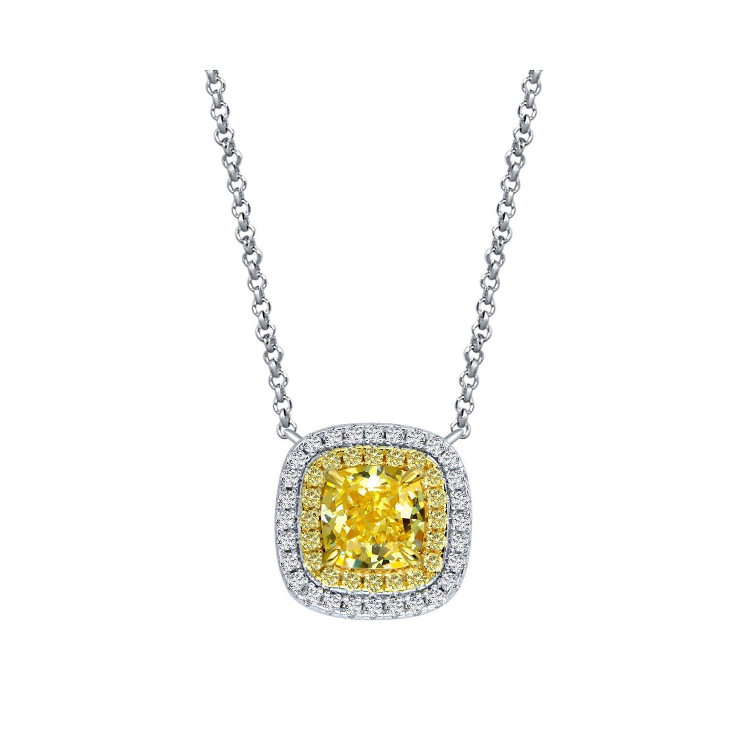 Cushion Ice Flower Cut Yellow Diamond Necklace