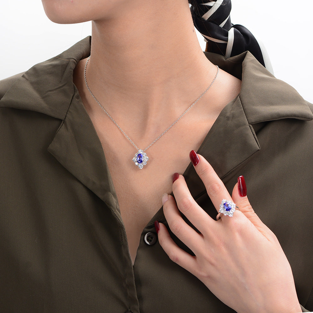 Egg-shaped tanzanite blue versatile clavicle chain for women