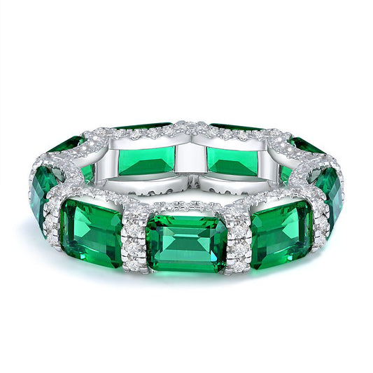 Shipei Jewelry 2024 European and American 925 silver 1 carat ring light luxury high-end 5*7 synthetic emerald row ring for women