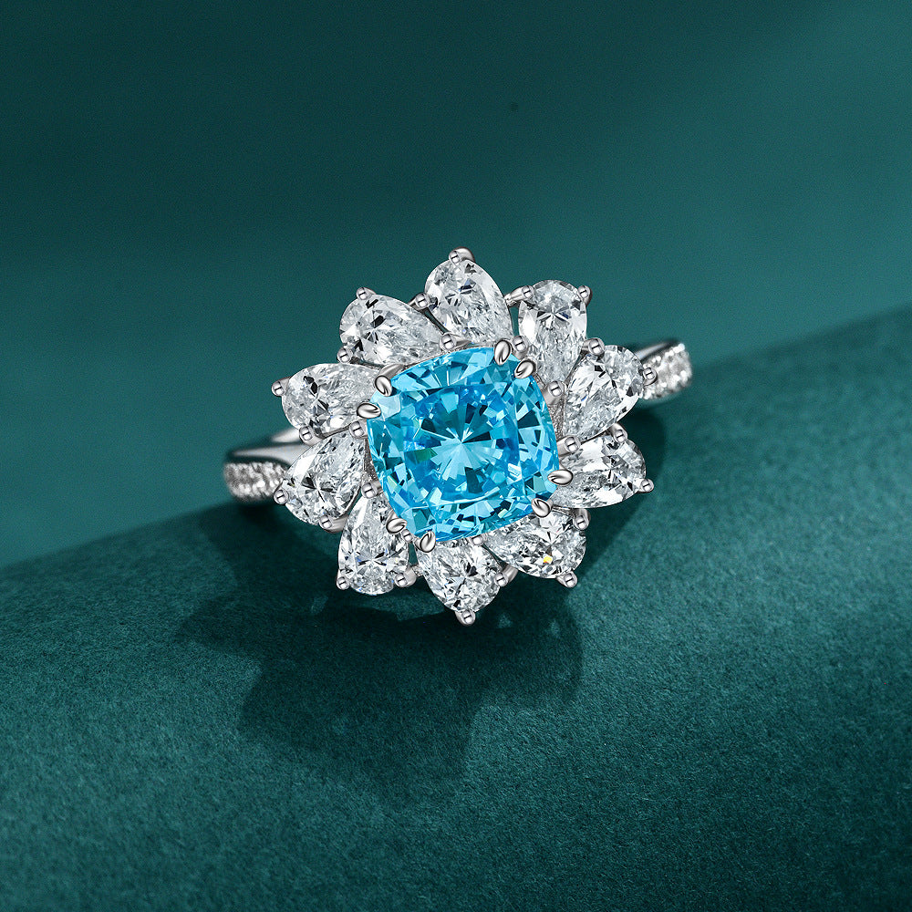 Feifang 2.5 carat female ring sea blue ring s925 silver ring