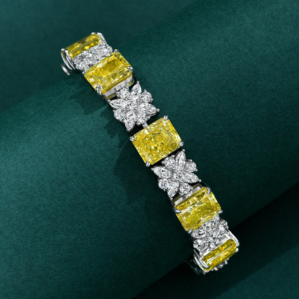 Colorful Yellow Ice Flower Cut High Carbon Diamond European and American Luxury Bracelet