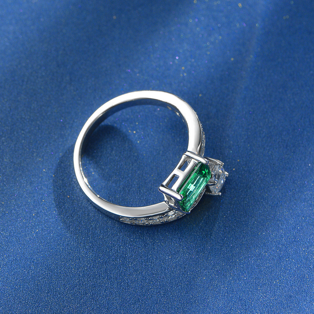 New trend 1ct cultured emerald 57 high carbon diamond ring female European and American fashion open ring