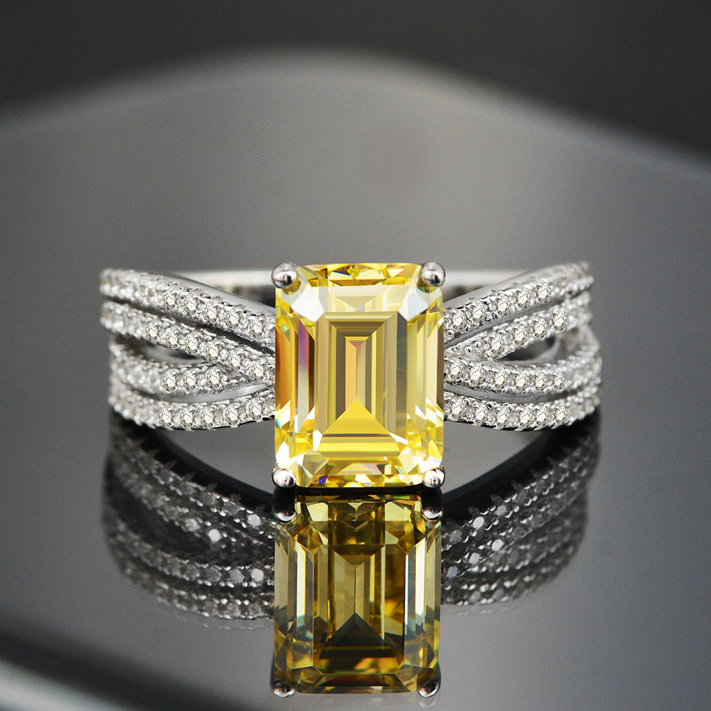 Simulated diamond ring for women luxury 3 carat emerald cut rectangular