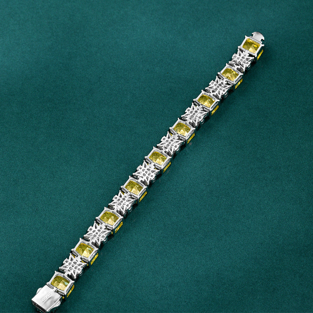 Colorful Yellow Ice Flower Cut High Carbon Diamond European and American Luxury Bracelet