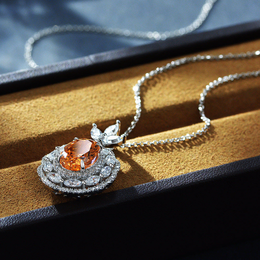 Sunset orange egg-shaped ice flower cut light luxury pendant