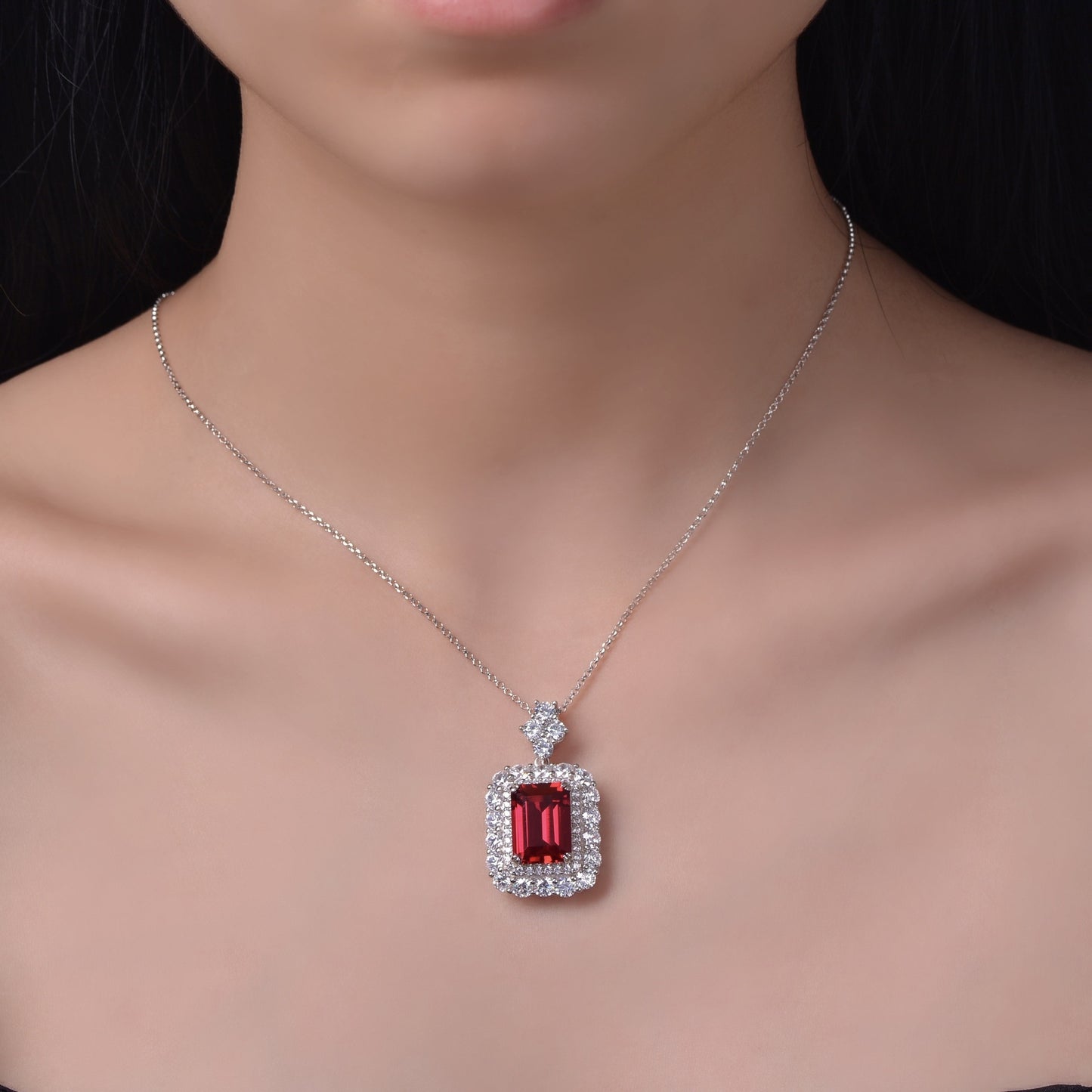 Luxury 10ct ruby silver pendant inlaid with 1014 high diamond necklace 40+5cm