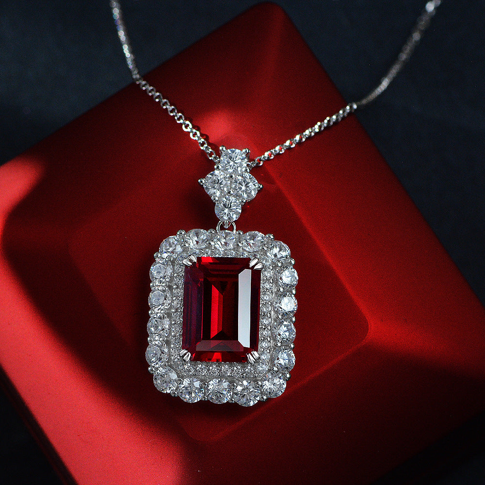 Luxury 10ct ruby silver pendant inlaid with 1014 high diamond necklace 40+5cm