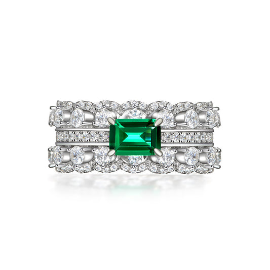 Green diamond inlaid European and American luxury ins row ring 1ct double row full diamond ring