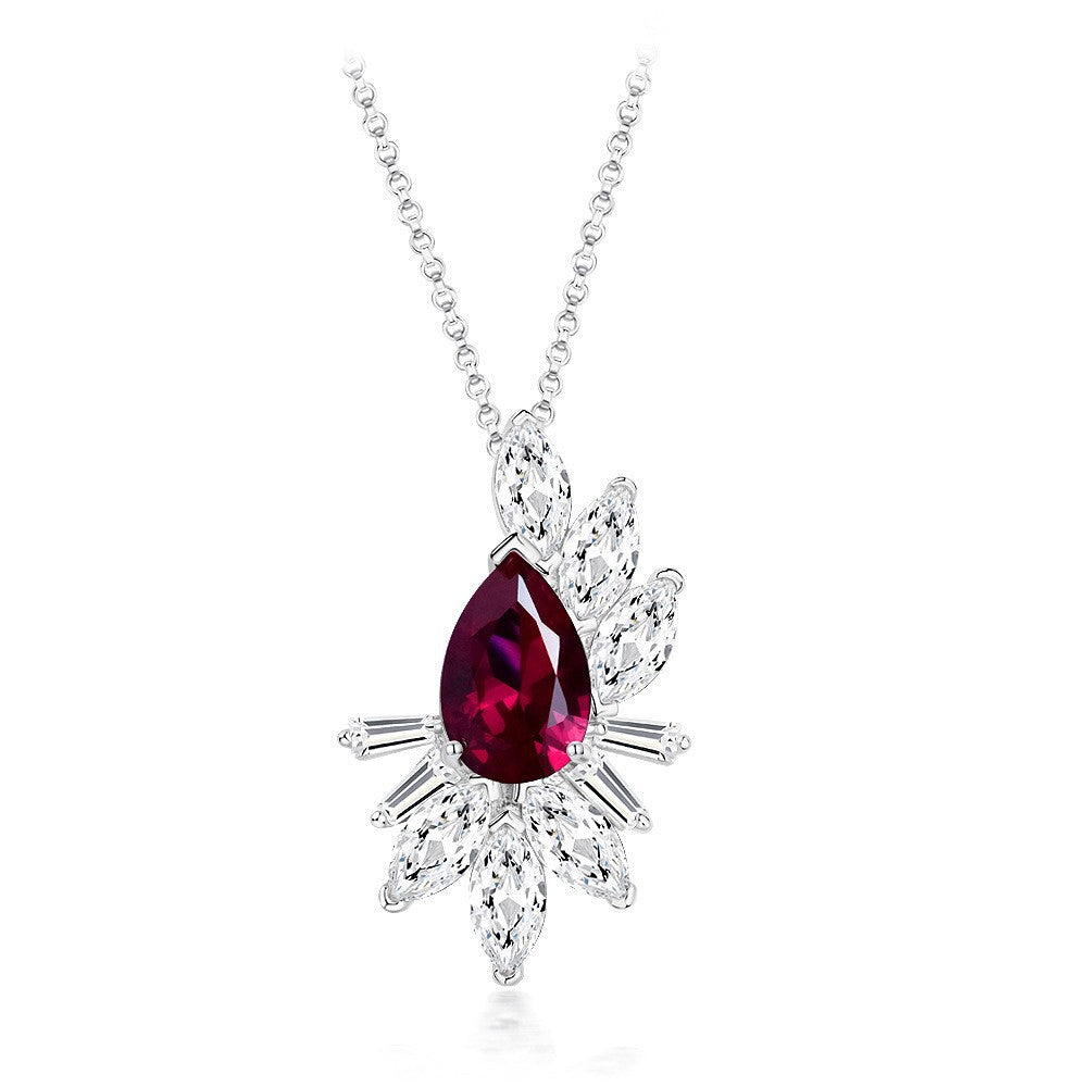 3 carat red water drop niche design necklace