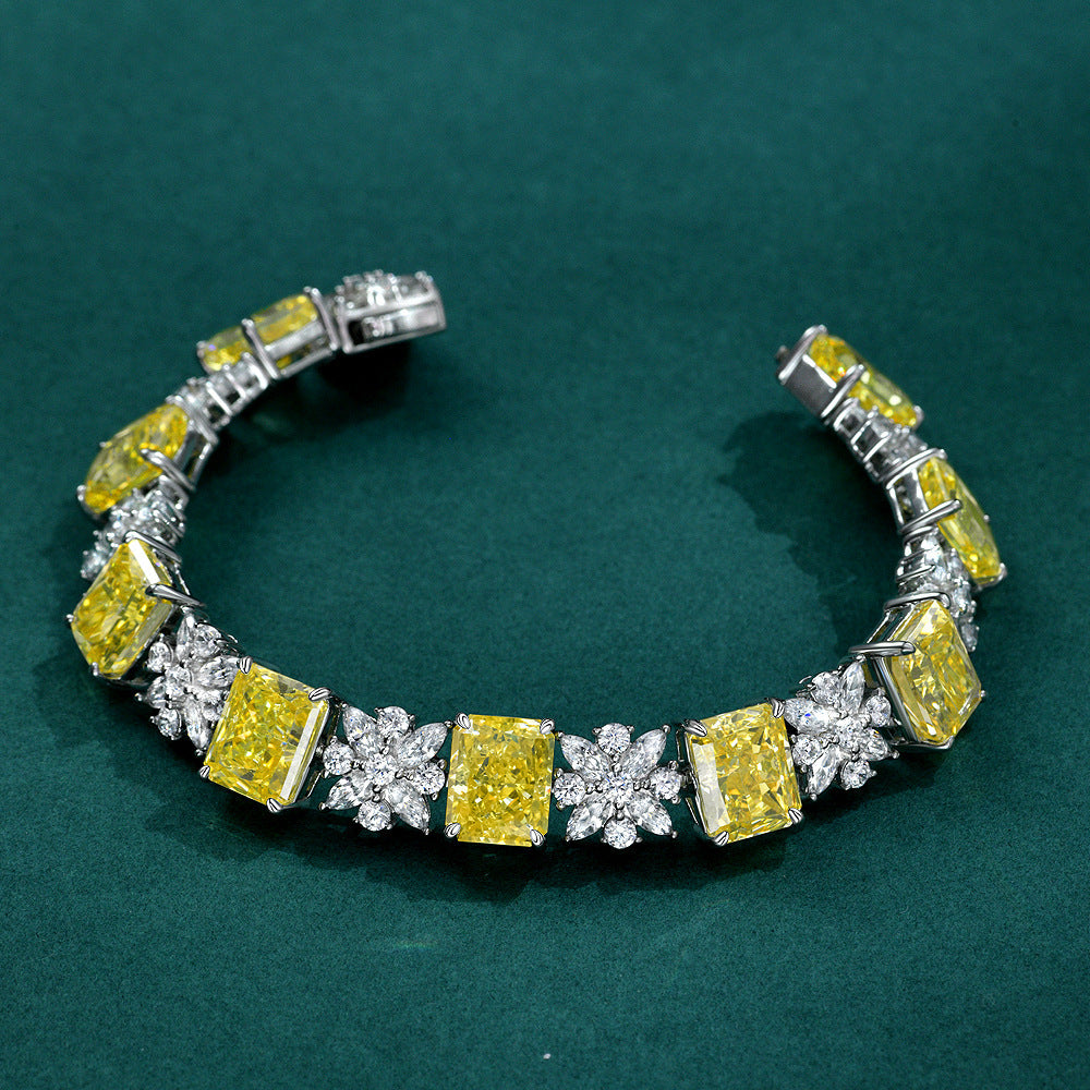 Colorful Yellow Ice Flower Cut High Carbon Diamond European and American Luxury Bracelet