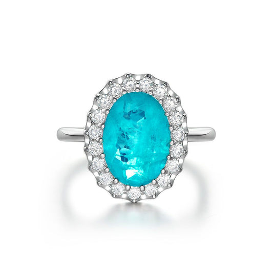 925 silver 5 carat synthetic Paraiba emerald egg-shaped high carbon diamond ring for women