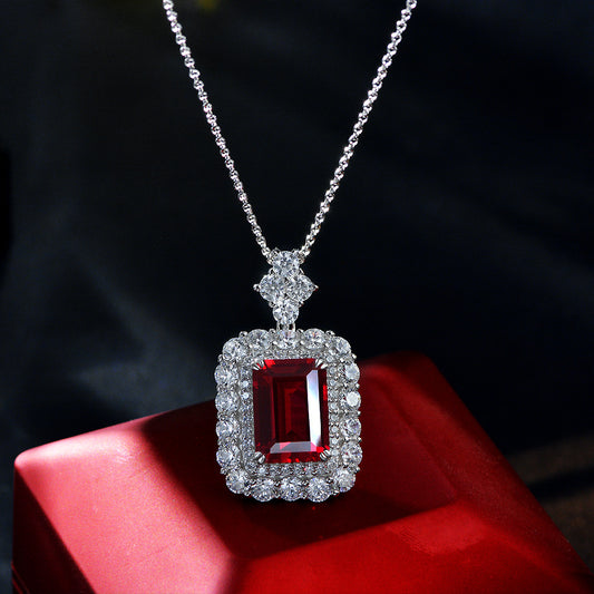 Luxury 10ct ruby silver pendant inlaid with 1014 high diamond necklace 40+5cm