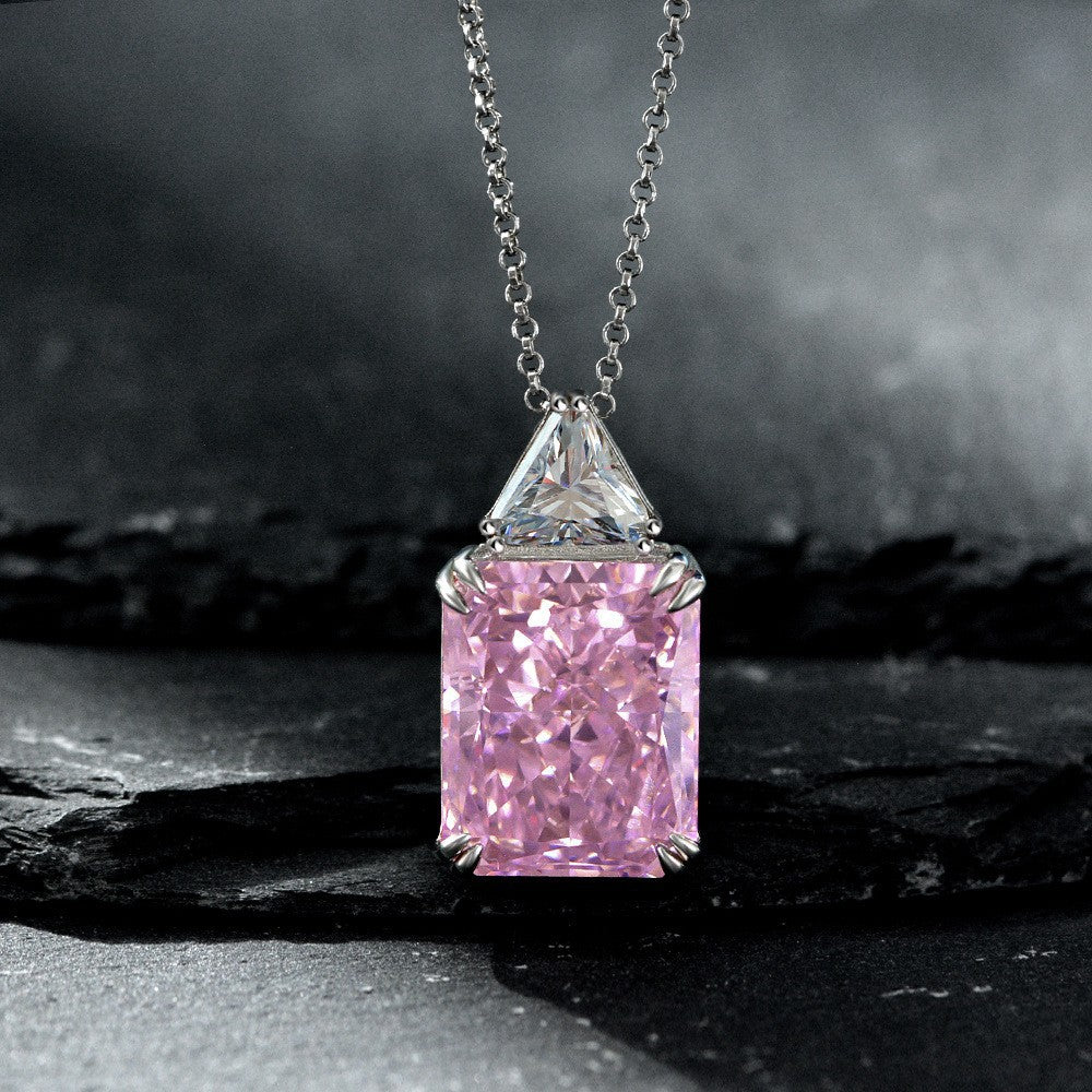 925 silver pendant 1316 rectangular ice flower cut 15 carat pink yellow pendant necklace