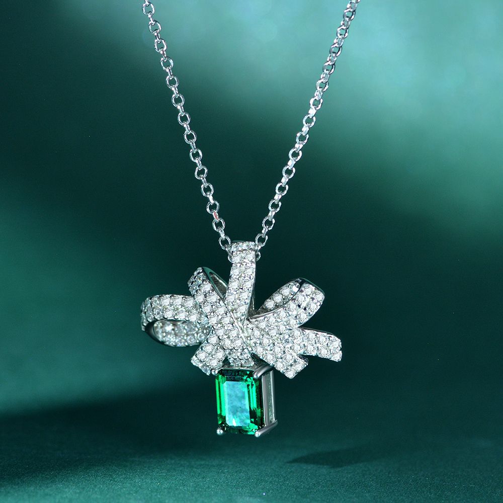 Emerald High Carbon Diamond Necklace