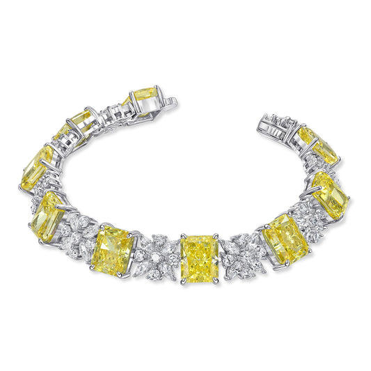 Colorful Yellow Ice Flower Cut High Carbon Diamond European and American Luxury Bracelet