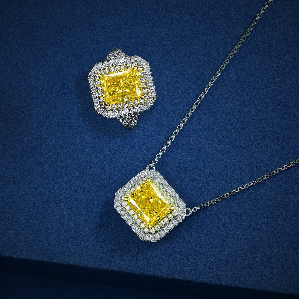 Yellow Diamond Ice Flower Cut Necklace for Women