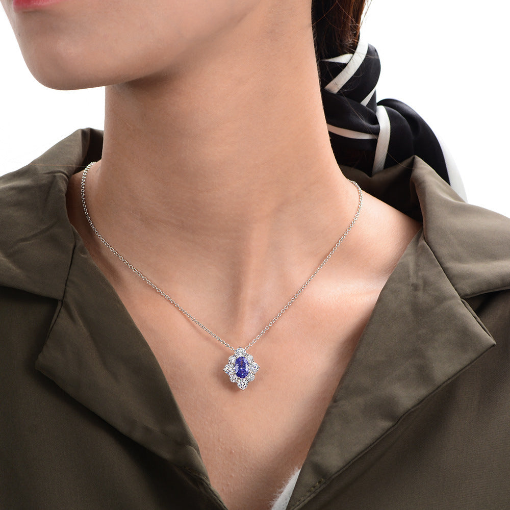 Egg-shaped tanzanite blue versatile clavicle chain for women