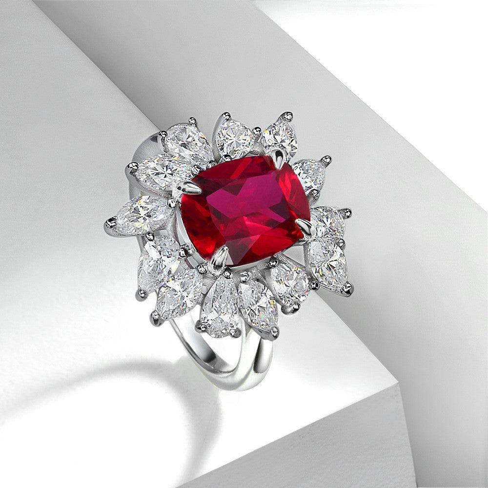 s925 silver 4ct ring 810 synthetic ruby European and American floral retro style female ring