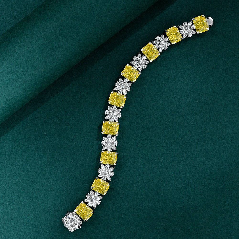 Colorful Yellow Ice Flower Cut High Carbon Diamond European and American Luxury Bracelet