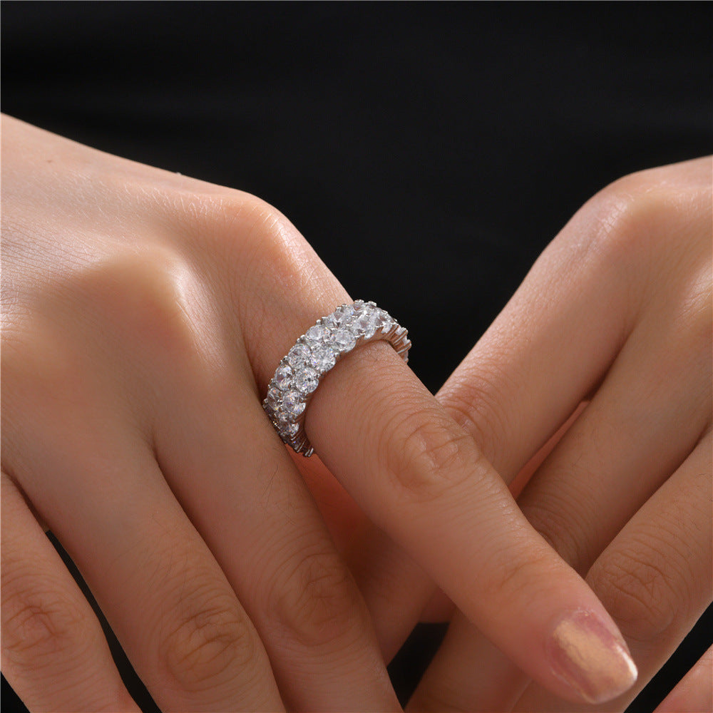 Eight Hearts and Eight Arrows White 3.5mm High Carbon Diamond Ring Double Row Full Diamond Ring