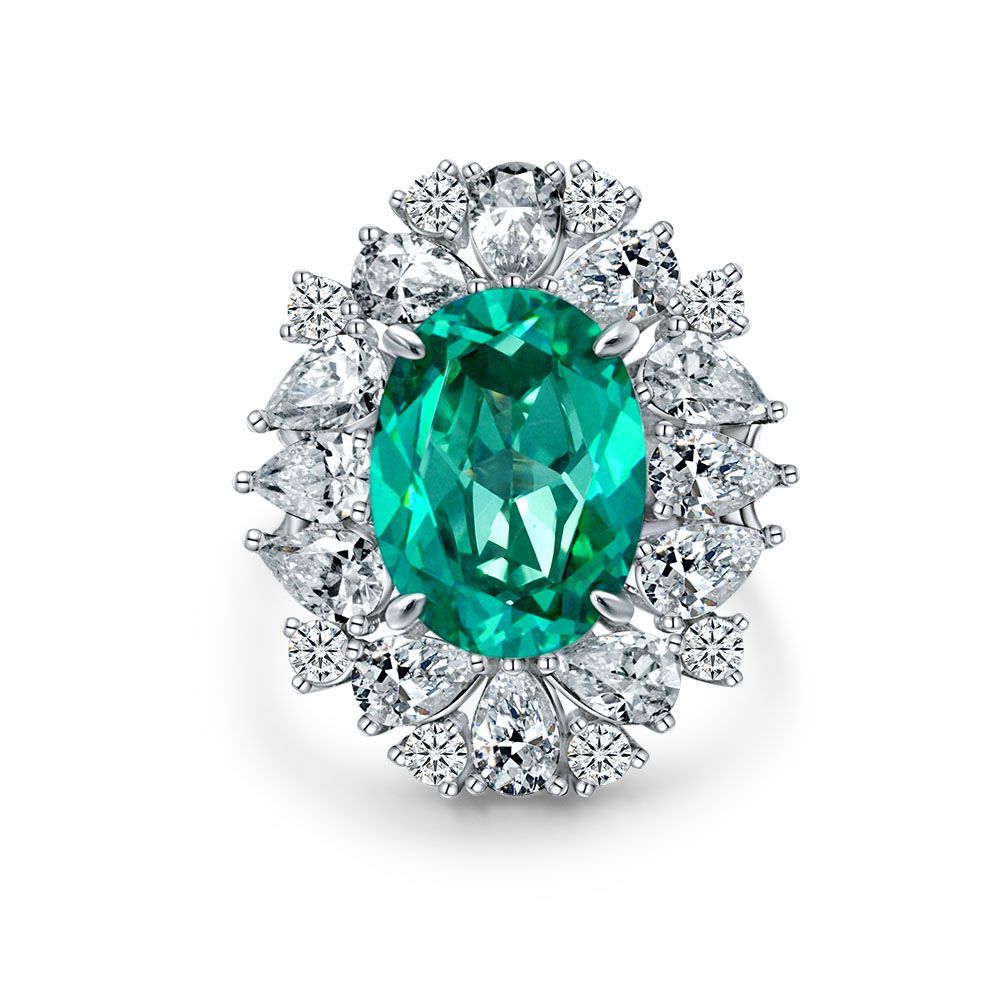 7 carat egg-shaped Paraiba green 1216 ring