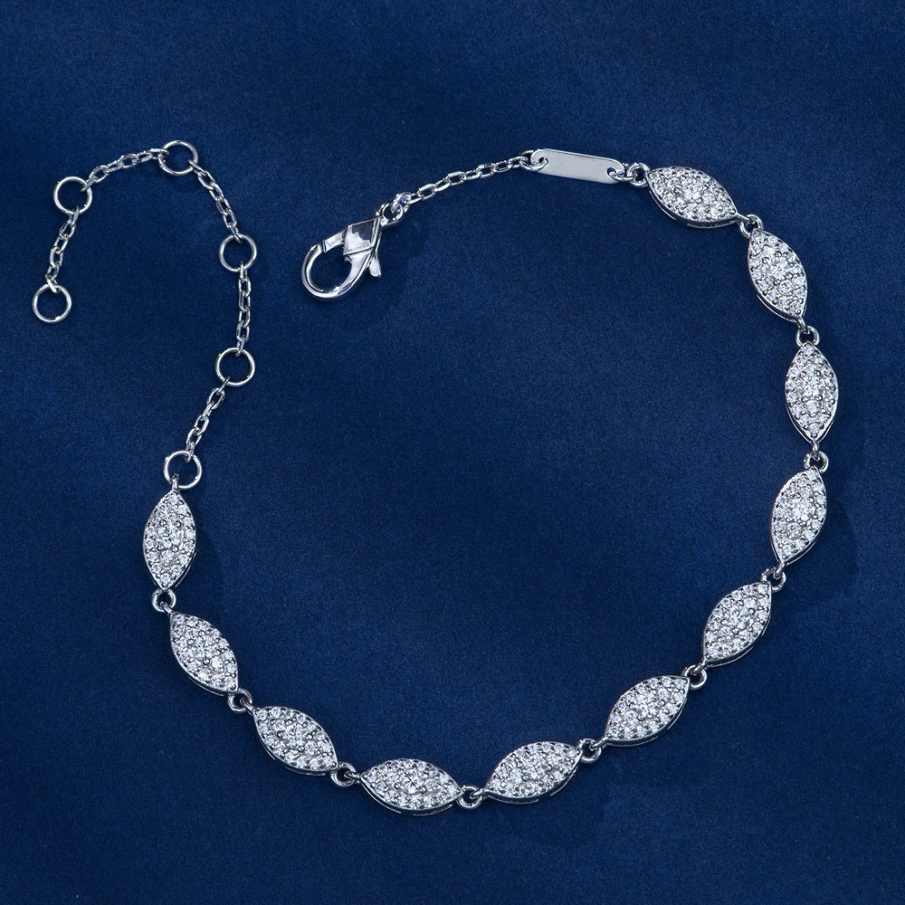 Fully studded silver leaf light luxury bracelet