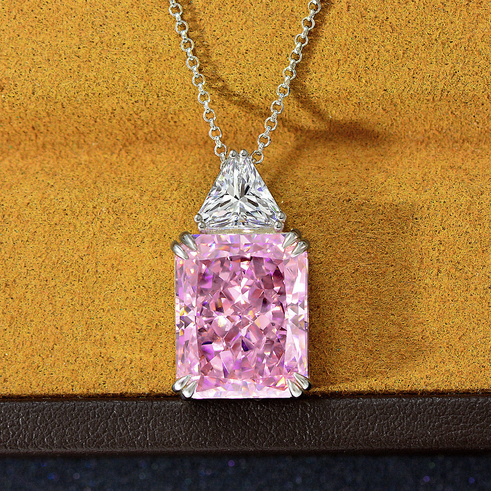 925 silver pendant 1316 rectangular ice flower cut 15 carat pink yellow pendant necklace