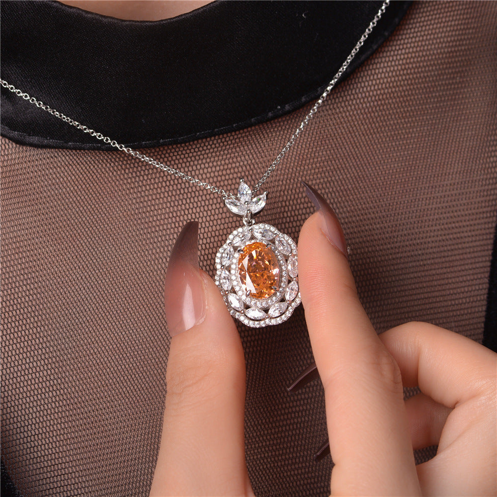 Sunset orange egg-shaped ice flower cut light luxury pendant