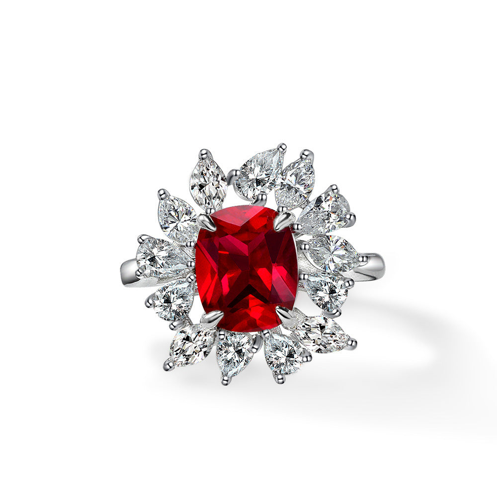 s925 silver 4ct ring 810 synthetic ruby European and American floral retro style female ring