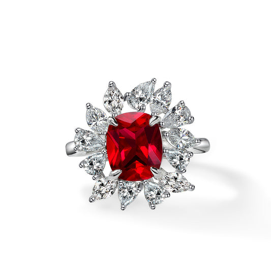 s925 silver 4ct ring 810 synthetic ruby European and American floral retro style female ring