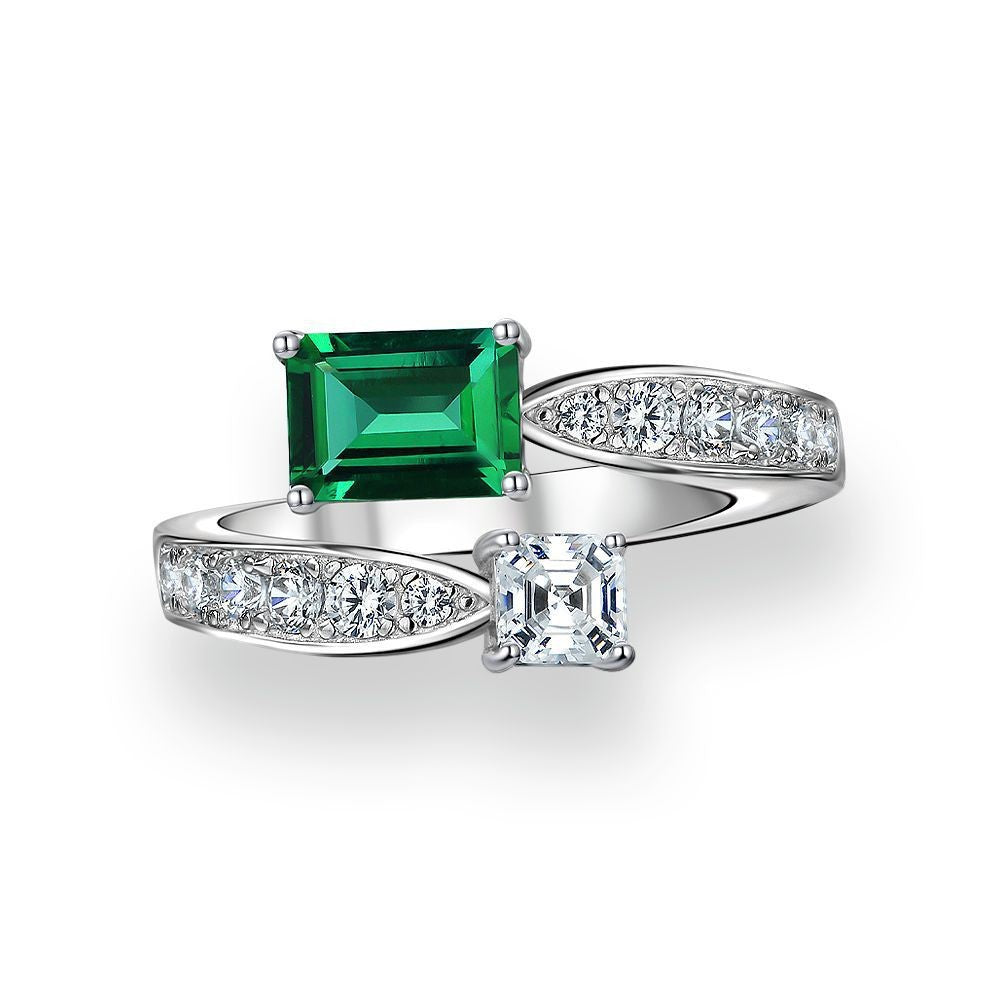 New trend 1ct cultured emerald 57 high carbon diamond ring female European and American fashion open ring