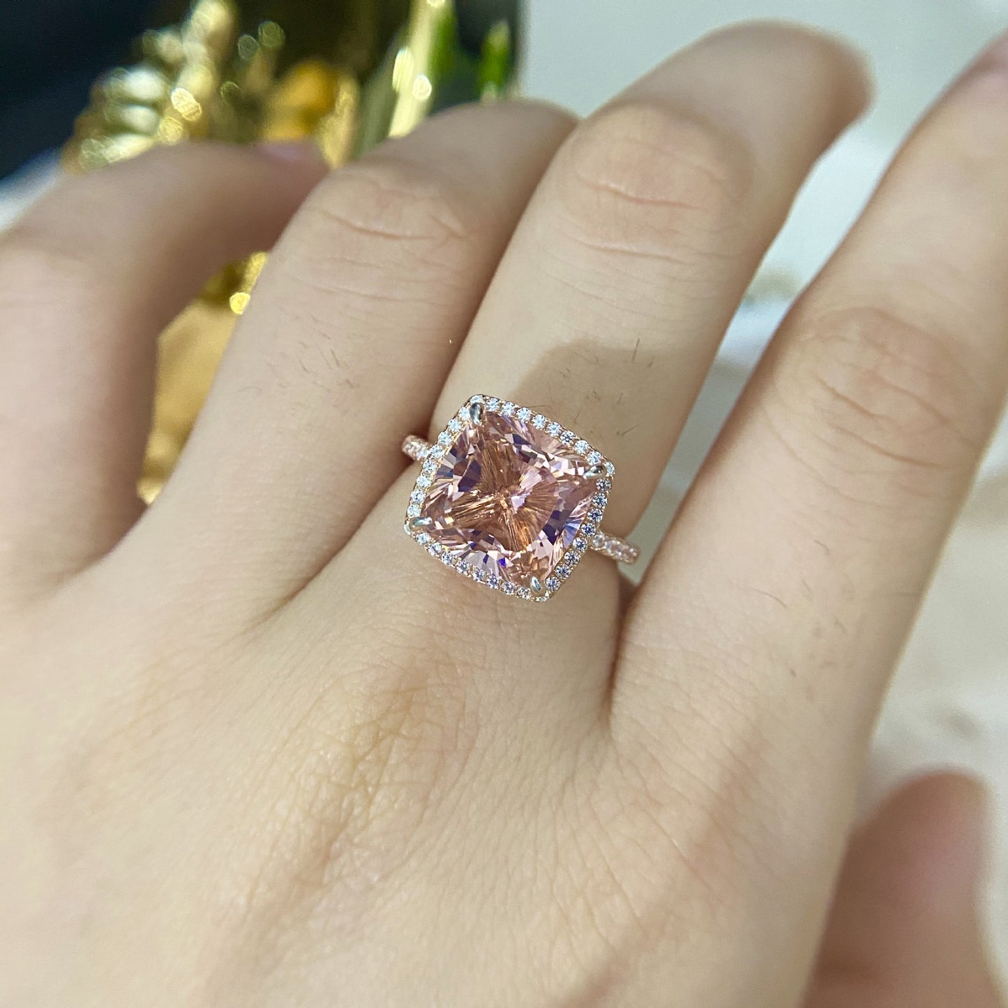 Sterling silver 5 carat Morgan pink square high carbon diamond ring for women with high-end feel