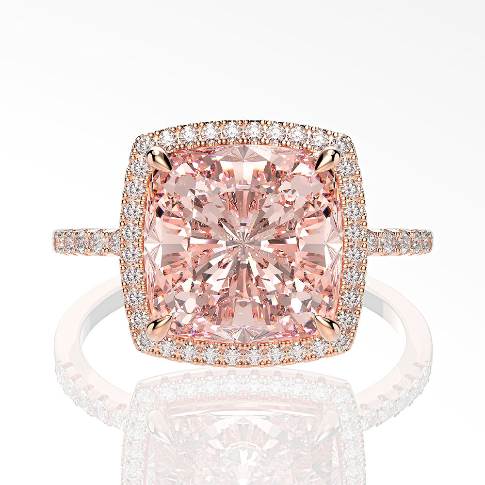 Sterling silver 5 carat Morgan pink square high carbon diamond ring for women with high-end feel