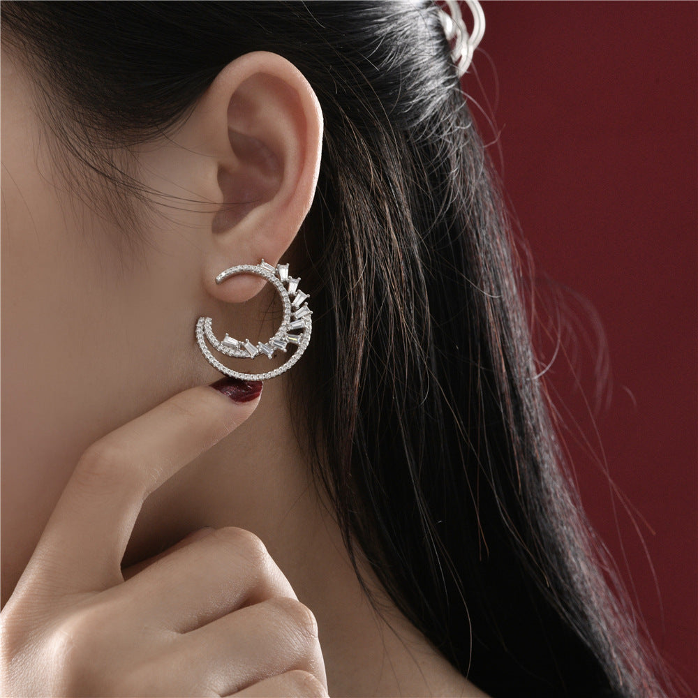 Baroque style half moon star earrings