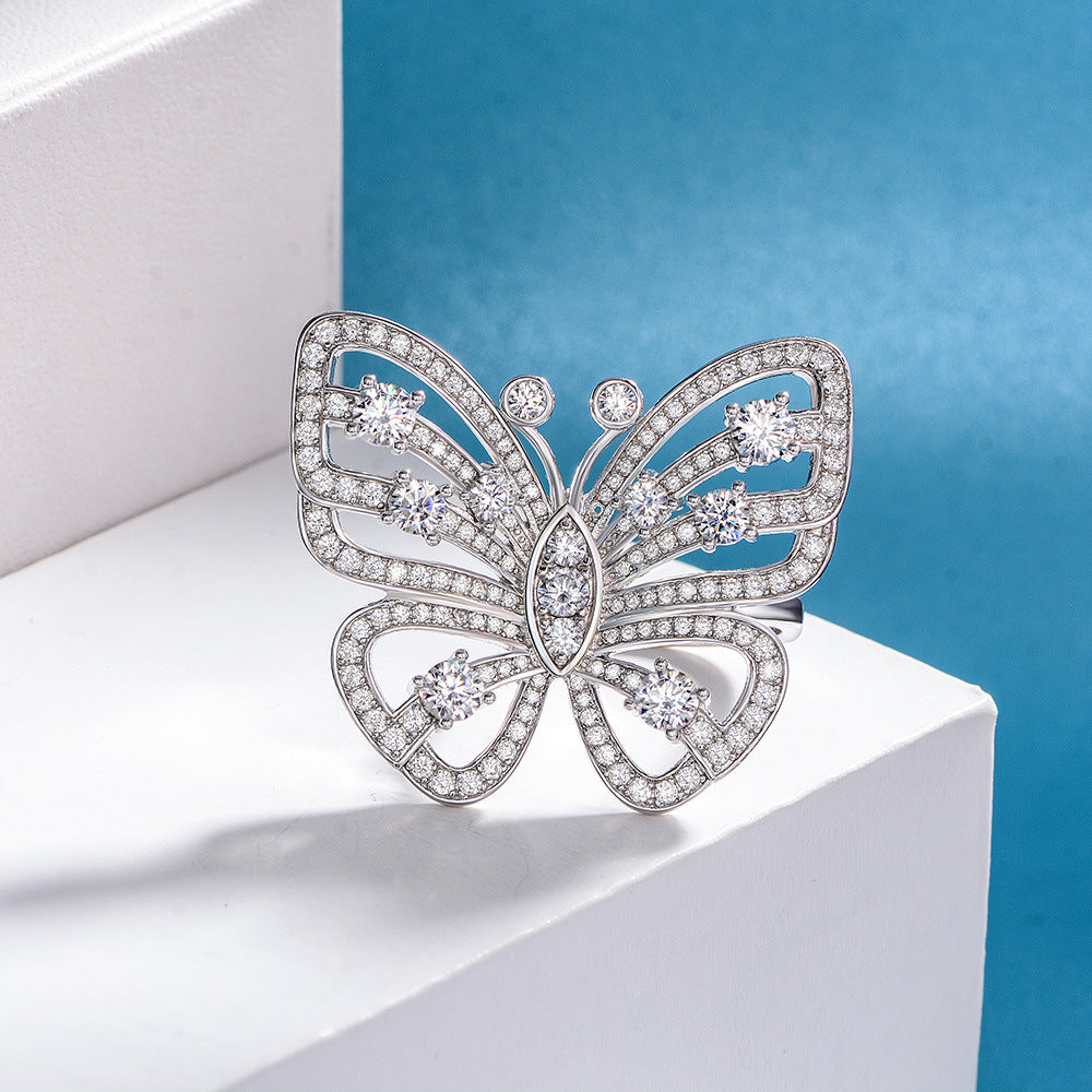 S925 silver butterfly series ring luxury micro-inlaid diamond fashion flash street shooting