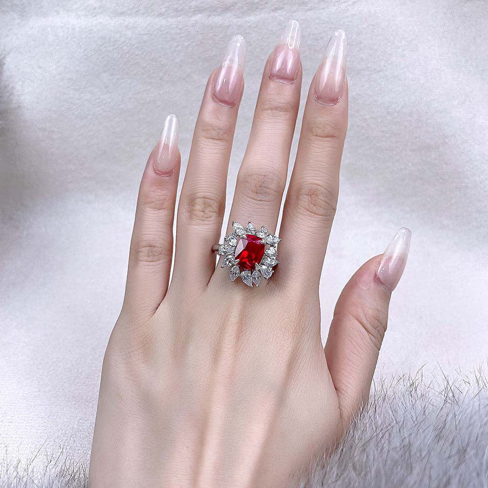 s925 silver 4ct ring 810 synthetic ruby European and American floral retro style female ring