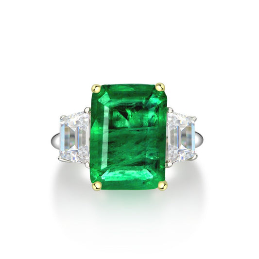 s925 sterling silver 8 carat synthetic emerald ring European and American ins style ring for women