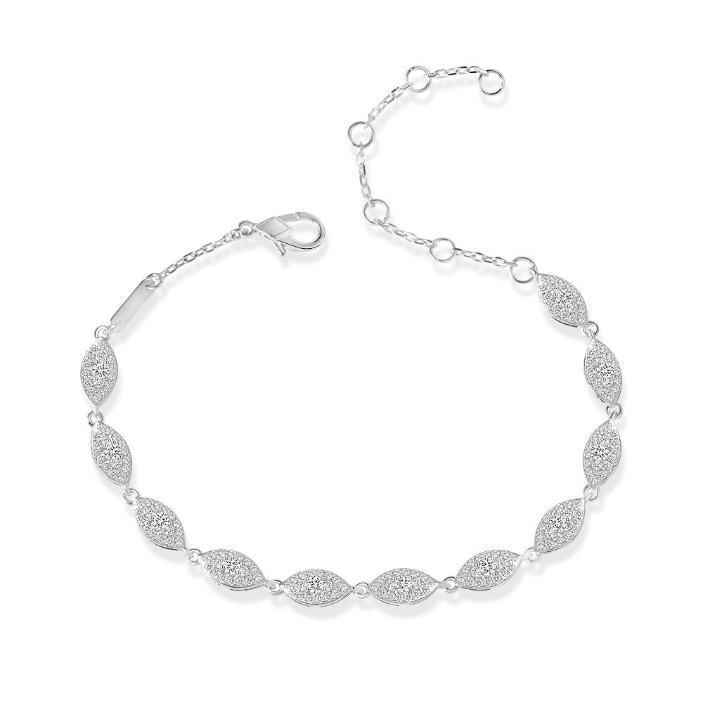 Fully studded silver leaf light luxury bracelet