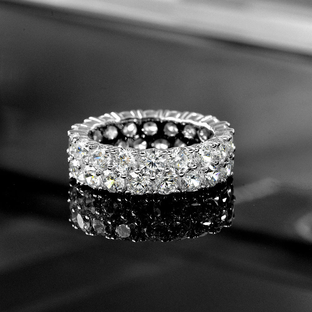 Eight Hearts and Eight Arrows White 3.5mm High Carbon Diamond Ring Double Row Full Diamond Ring