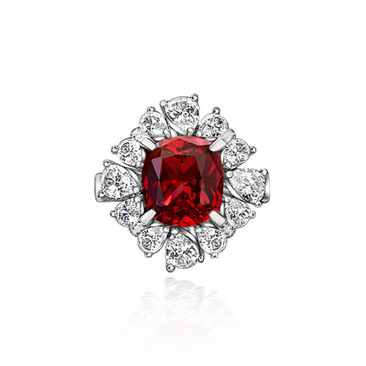New simulated ruby 6 carat fat square luxury full diamond 925 sterling silver ring