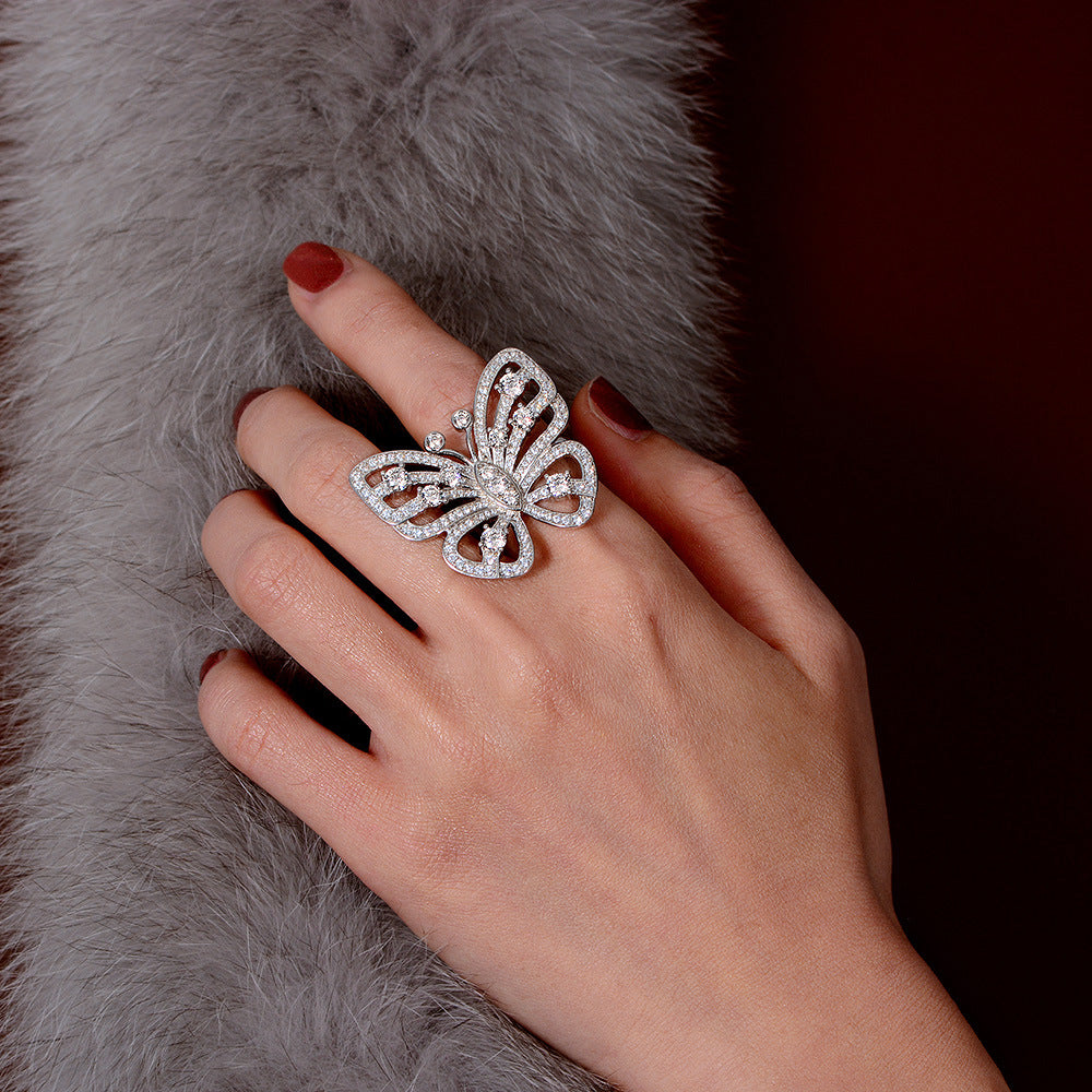 S925 silver butterfly series ring luxury micro-inlaid diamond fashion flash street shooting