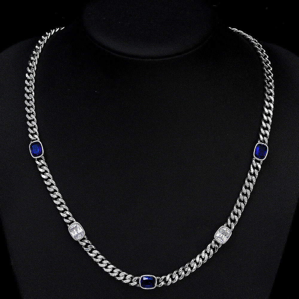 Fat Square Blue Corundum 2.5ct High Carbon Diamond Cuban Chain