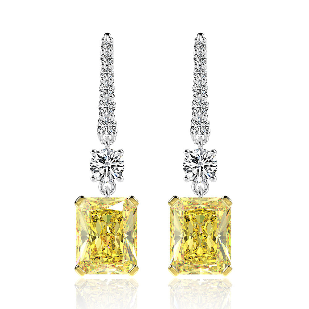 Yellow rectangular high carbon diamond earrings